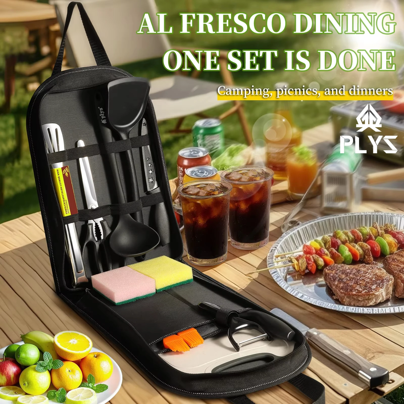 Camping Cooking Bundle - Ustensiles d'extérieur portables, ensemble de 10