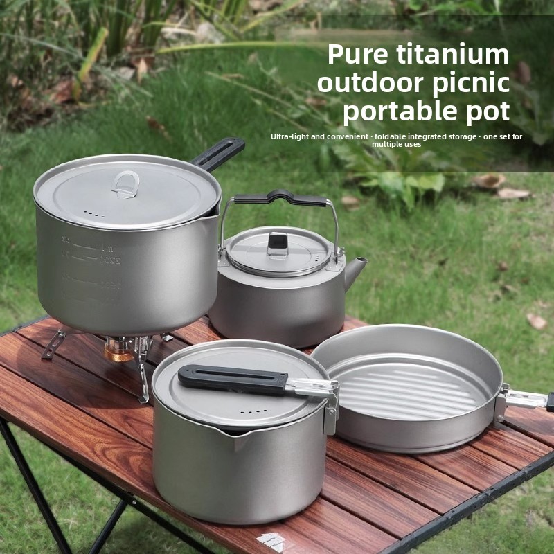 Camping Lightweight Cooking Pot - Ensemble de casseroles en titane pur