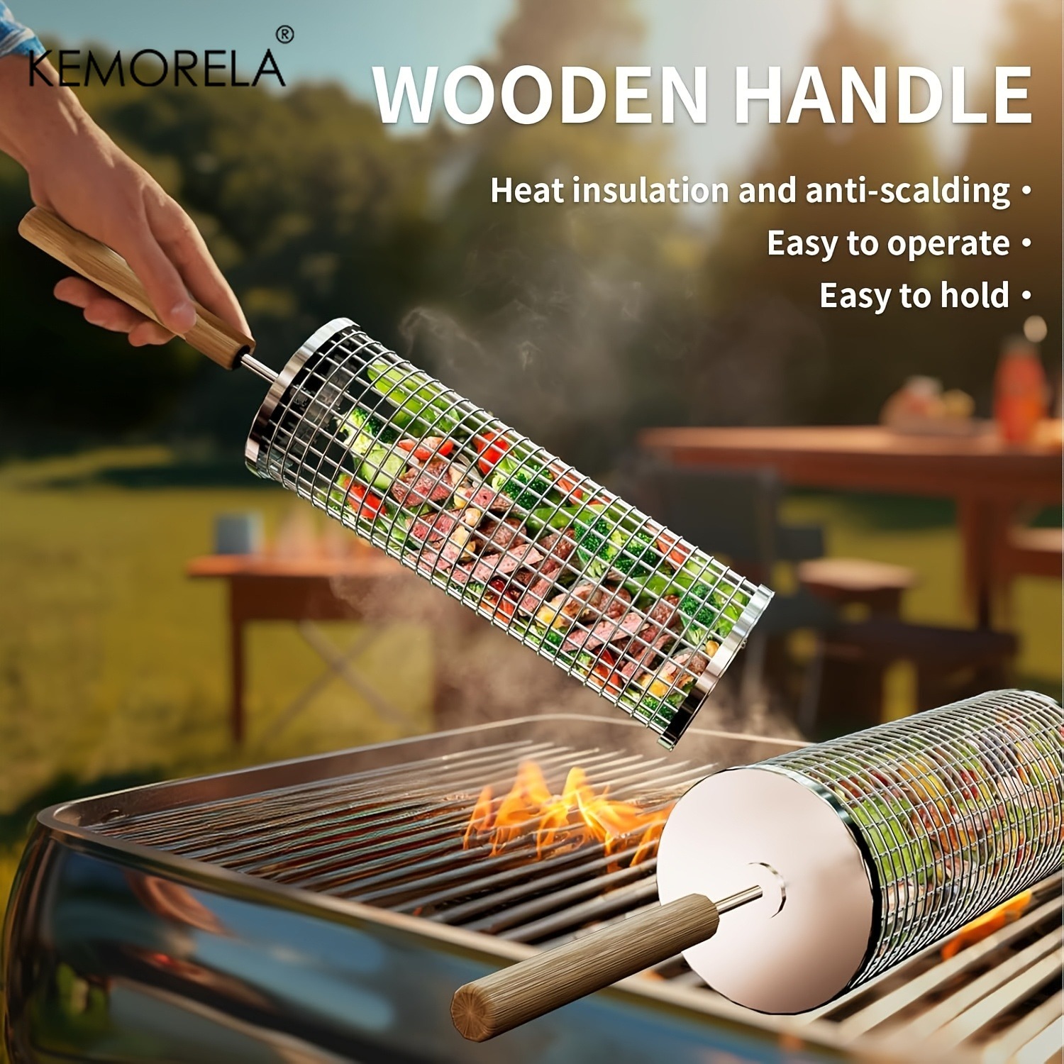 Camping Cooking Basket - Ensemble de paniers de barbecue ronds,
