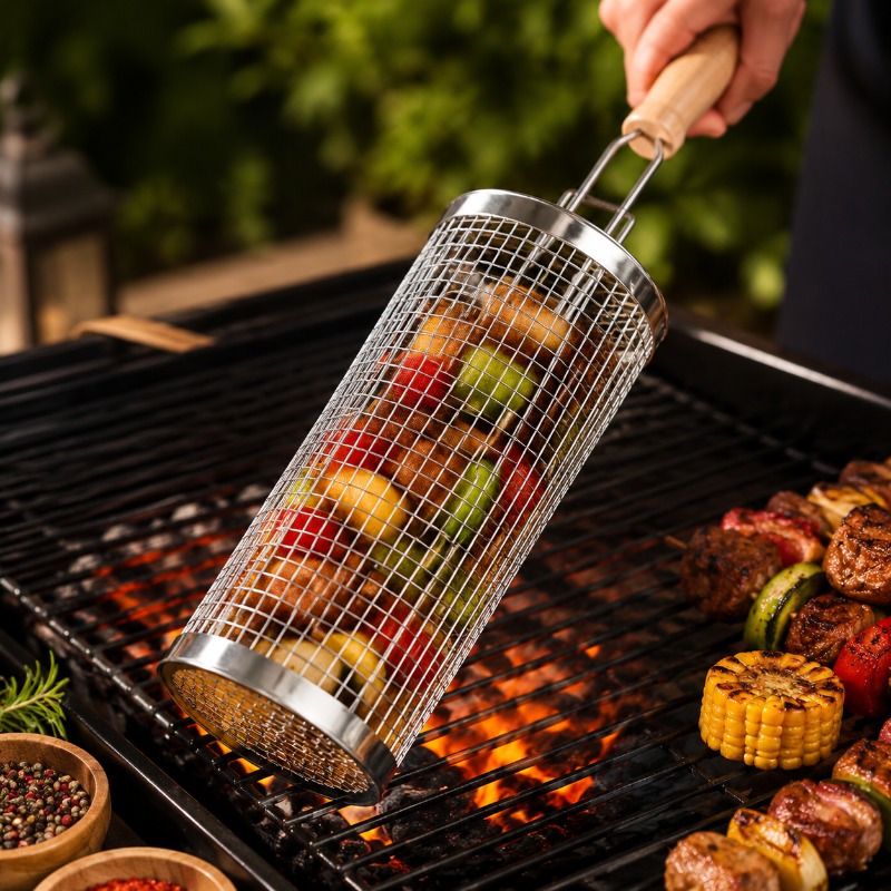 Camping Cooking Basket - Ensemble de paniers de barbecue ronds