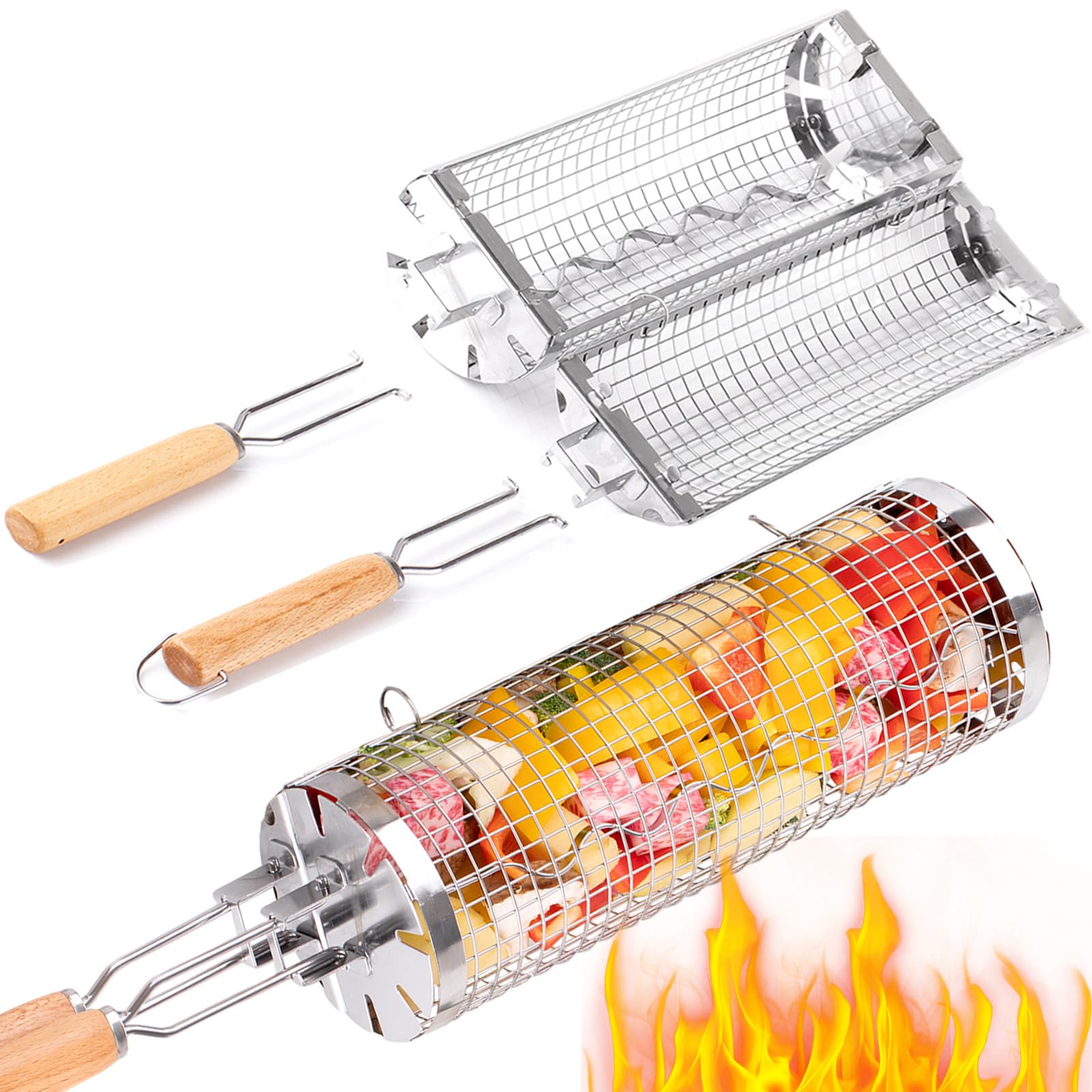 Camping Cooking Basket - BUYYES – panier à gril roulant,